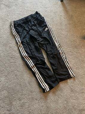 Adidas Vintage Black and White 3-Stripe Windbreaker Track Pants with Ankle Zips